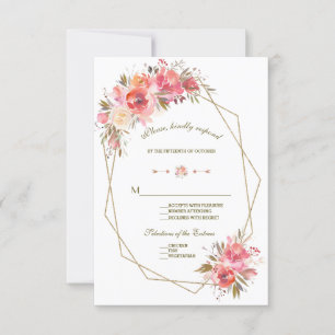 Blush Floral Gold Glitter Frame Wedding RSVP Card