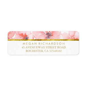 Blush Floral Gold Glitter Watercolor Wedding Return Address Label