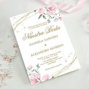 Blush Floral Gold Nuestra Boda Spanish Wedding Invitation