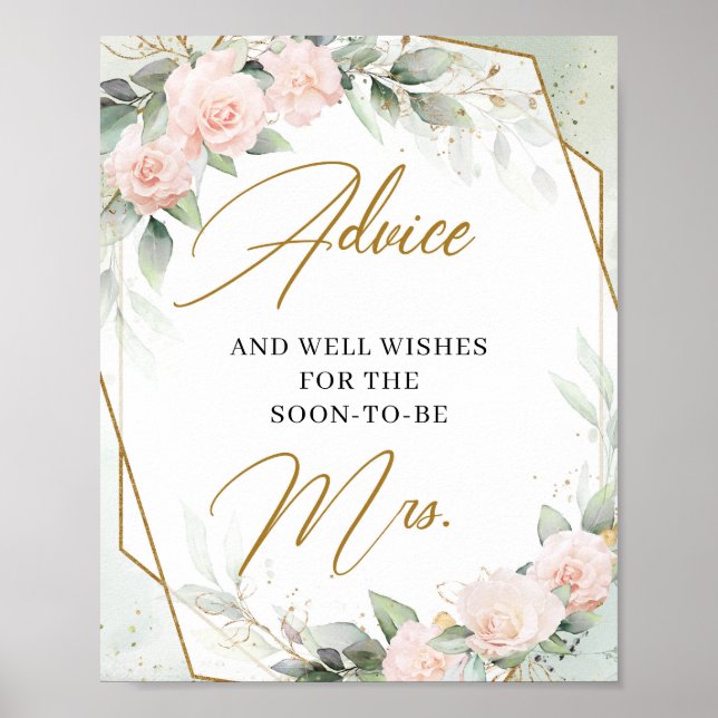 Blush floral greenery Advice for the bride sign (Front)
