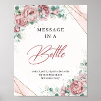 Blush floral greenery gold Message in a Bottle