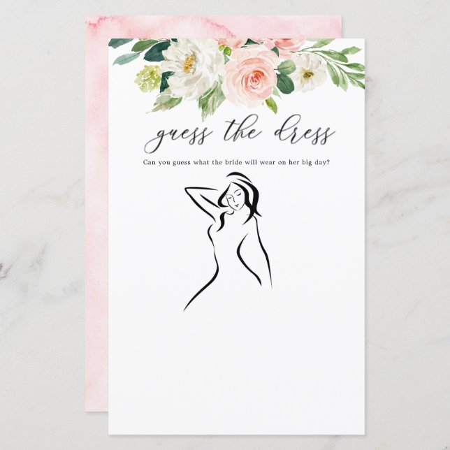 Blush Floral Guess The Dress Game Cards (Front/Back)