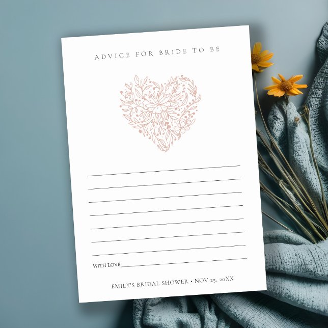 Blush Floral Heart Advice For Bride Bridal Shower Enclosure Card (Creator Uploaded)