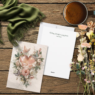 Blush Floral Heart Butterflies and Soft Botanicals Holiday Card