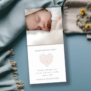 Blush Floral Heart Photo Baby Birth Announcement 