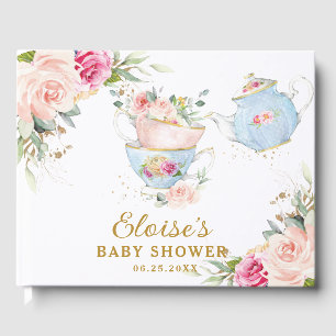 Blush Floral High Tea Party Baby Bridal Shower Guest Book