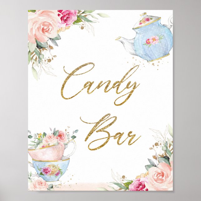 Blush Floral High Tea Party Candy Bar Bridal Baby Poster (Front)