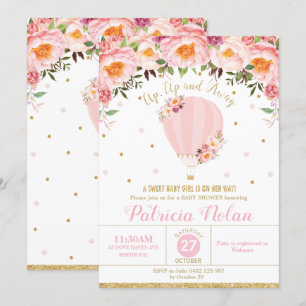 Blush Floral Hot Air Balloon Baby Shower Baby Girl Invitation