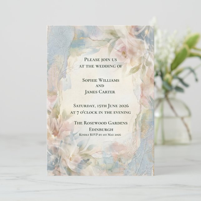 Blush Floral Magnolia Romantic Airy Scottish Weddi Invitation (Standing Front)
