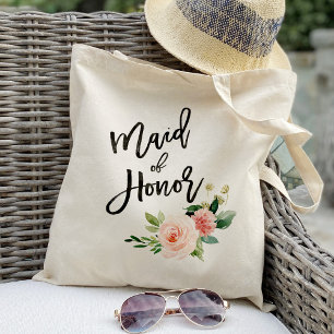 Blush floral  maid of honour wedding favour tote bag