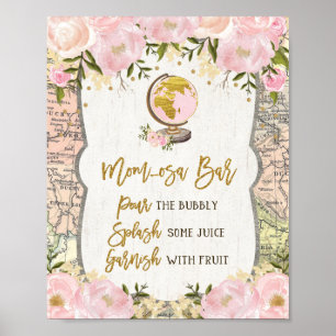 Blush Floral Map Momosa Bar Mimosa Baby Adventure Poster