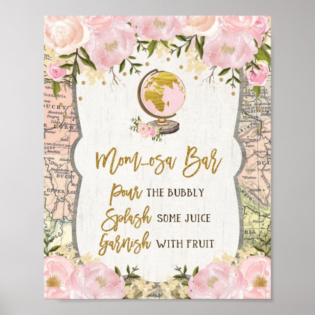Blush Floral Map Momosa Bar Mimosa Baby Adventure Poster (Front)
