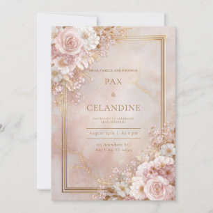 Blush Floral Marble Gilded Frame Wedding Invitation