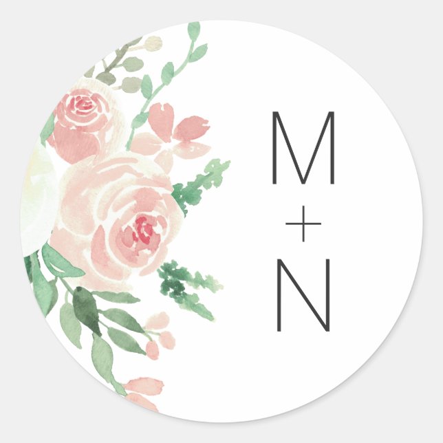 Blush Floral monogram wedding envelope seal 4196 (Front)