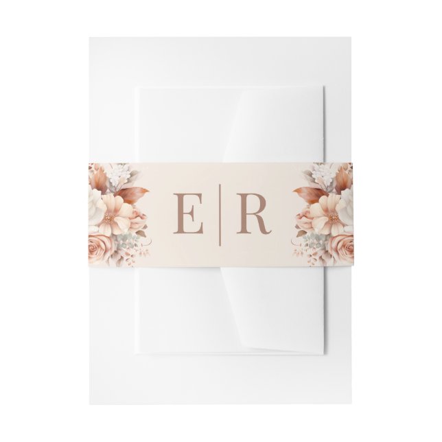 Blush Floral Monogram Wedding Invitation Belly Band (Front Example)