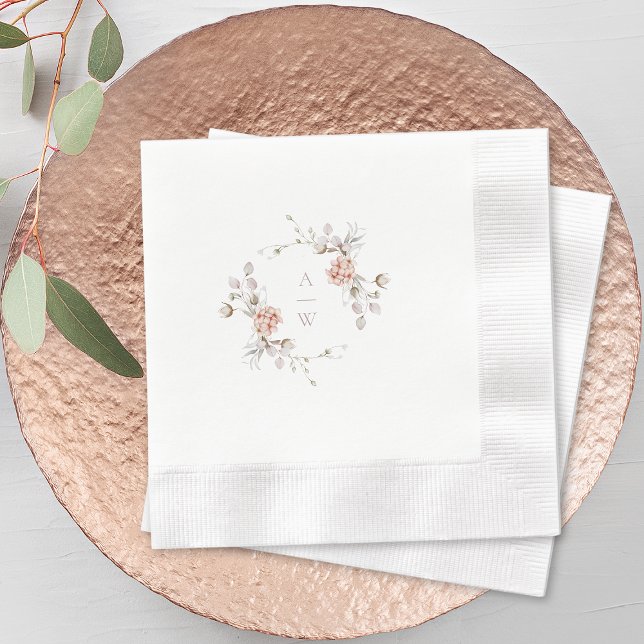 Blush Floral Monogram Wedding Napkins (Creator Uploaded)