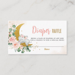 Blush Floral Moon Cute Elephant Diaper Raffle  Enclosure Card