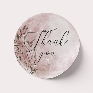 Blush Floral Moon   Script Thank You Wedding Favou Classic Round Sticker