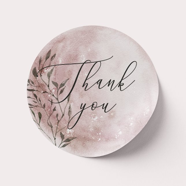 Blush Floral Moon | Script Thank You Wedding Favou Classic Round Sticker (Creator Uploaded)