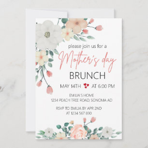 Blush Floral mother's Day Brunch party Invitation