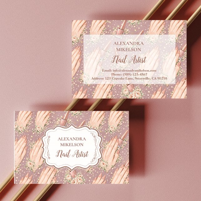 Blush Floral Nail Technician Business Card (Creator Uploaded)