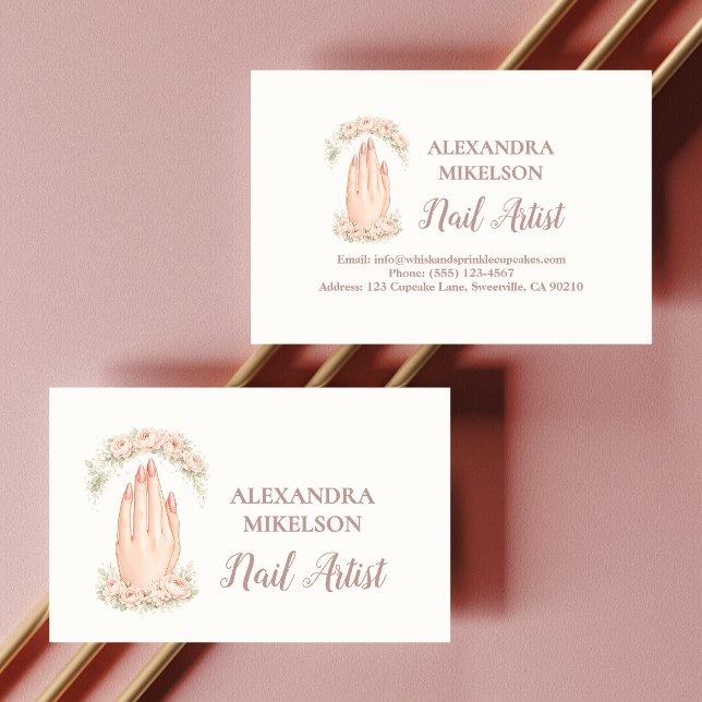 Blush Floral Nail Technician Business Card (Creator Uploaded)