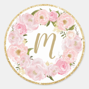 Blush Floral Name Initial Favor Sticker Labels