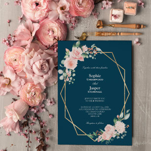 Blush Floral Navy Simple Wedding Invitation