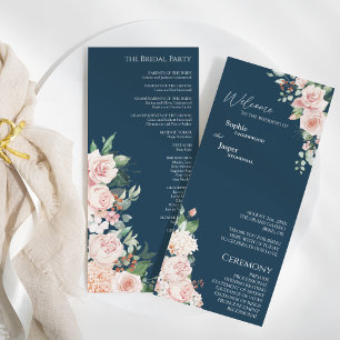 Blush Floral Navy Wedding Flat Program