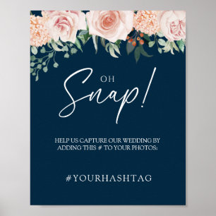 Blush Floral Navy Wedding Oh Snap Poster