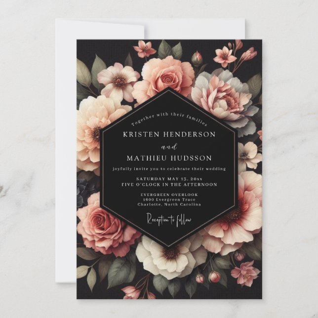 Blush Floral Nocturne Wedding Invitation (Front)