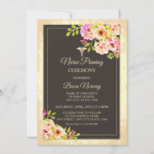 Blush Floral Nurse Pinning Ceremony Invitation (Front)