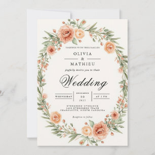 Blush Floral Oval Frame Wedding Invitation