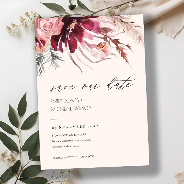 Blush Floral Pampas Grass Save the Date Invite (Creator Uploaded)