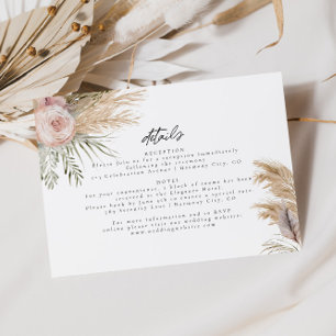 Blush Floral Pampas Grass Wedding Details Card