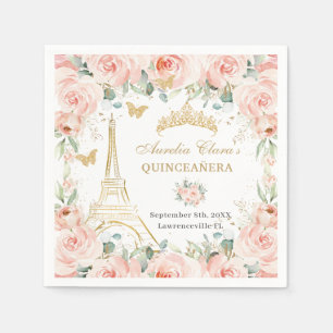 Blush Floral Paris Eiffel Champagne Quinceañera 16 Napkin