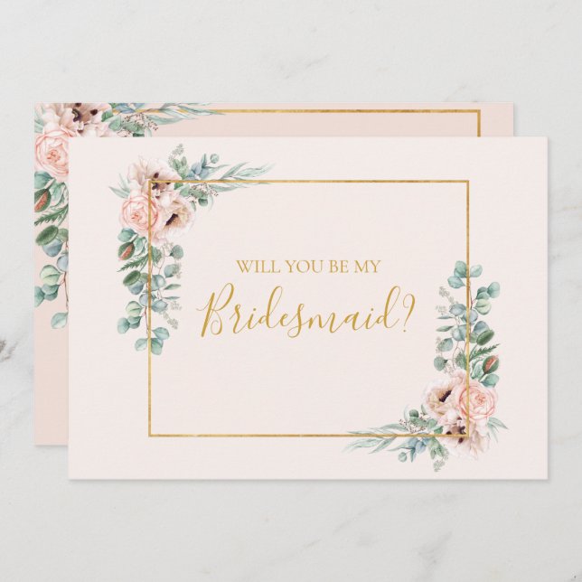 Blush Floral | Pastel Bridesmaid Proposal Card (Front/Back)