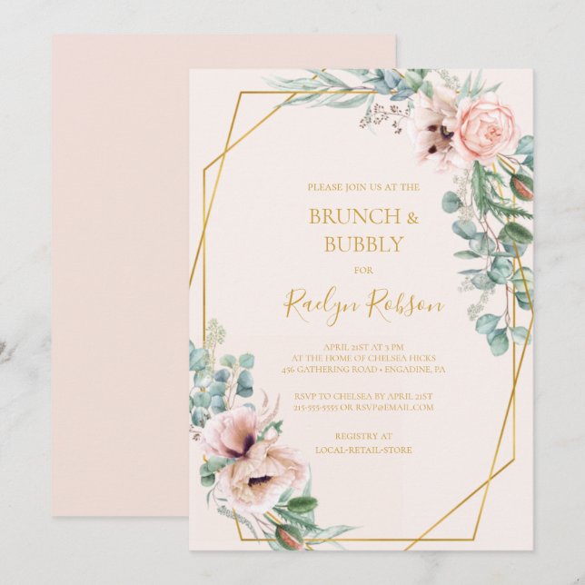 Blush Floral | Pastel Brunch and Bubbly Shower Invitation (Front/Back)
