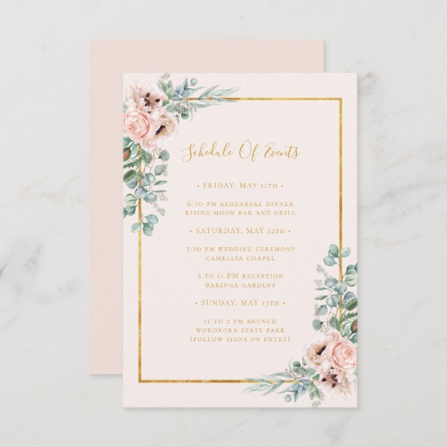 Blush Floral | Pastel Wedding Schedule of Events Enclosure Card (Front/Back)