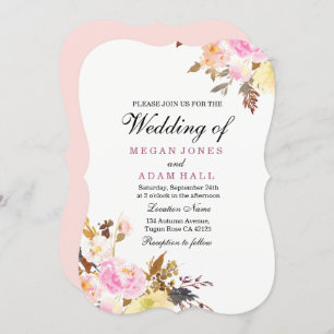 Blush Floral Peachy Autumn Fall Wedding Invitation