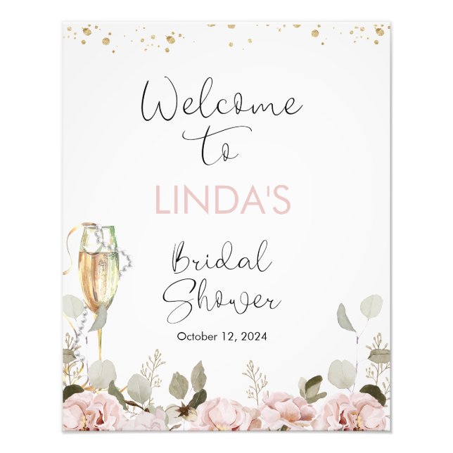 Blush Floral Pearls Bridal Shower Welcome Sign (Front)