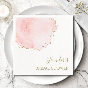 Blush Floral Petal Gold Glitter Dots Bridal Shower Napkin