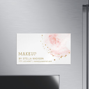 Blush Floral Petal Gold Glitter Dots Magnetic Business Card