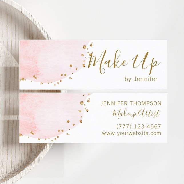 Blush Floral Petal Gold Glitter Dots Mini Business Card (Front & Back)