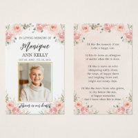 Blush Floral Photo Funeral Memorial Bookmark