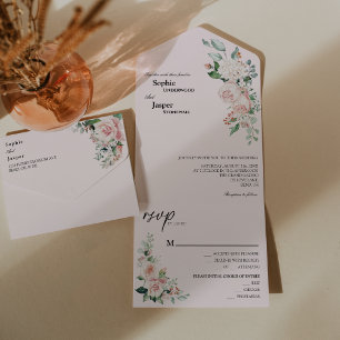 Blush Floral Pink All In One Wedding Invitation