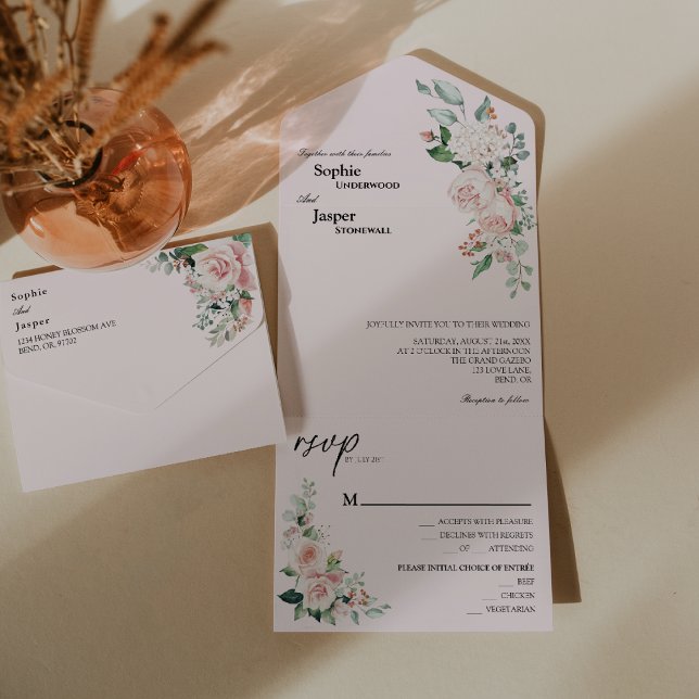 Blush Floral Pink All In One Wedding Invitation (Creator Uploaded)