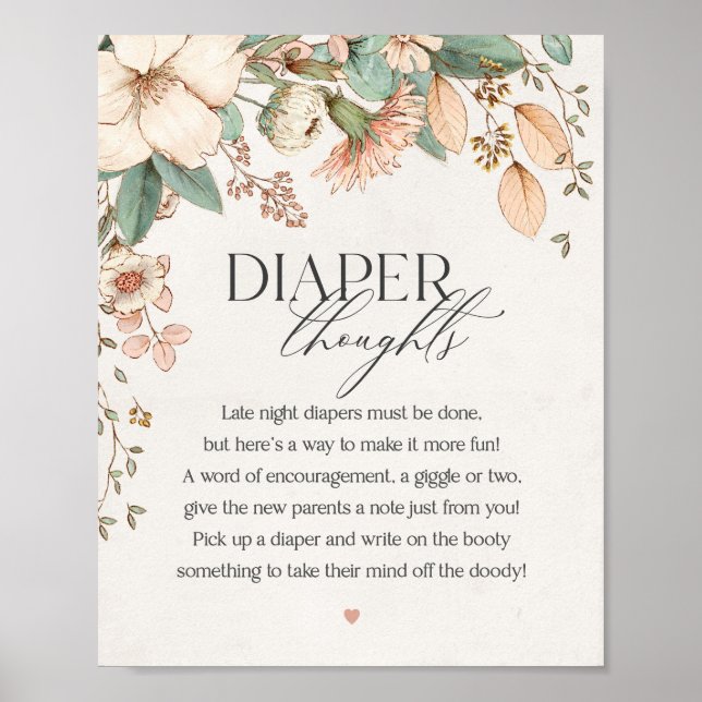 blush floral pink baby shower diaper thoughts sign (Front)