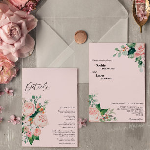 Blush Floral Pink Details All In One Wedding Invitation