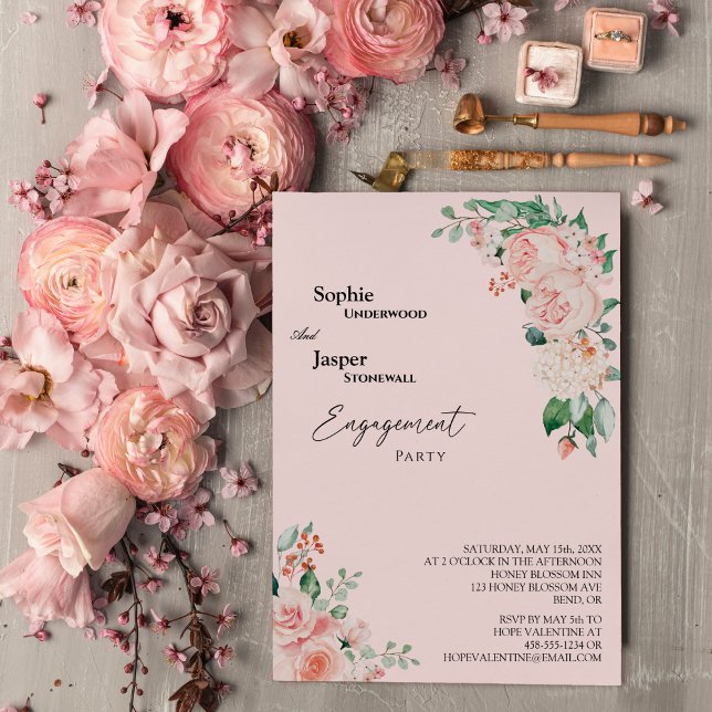 Blush Floral Pink Engagement Party Invitation (Creator Uploaded)